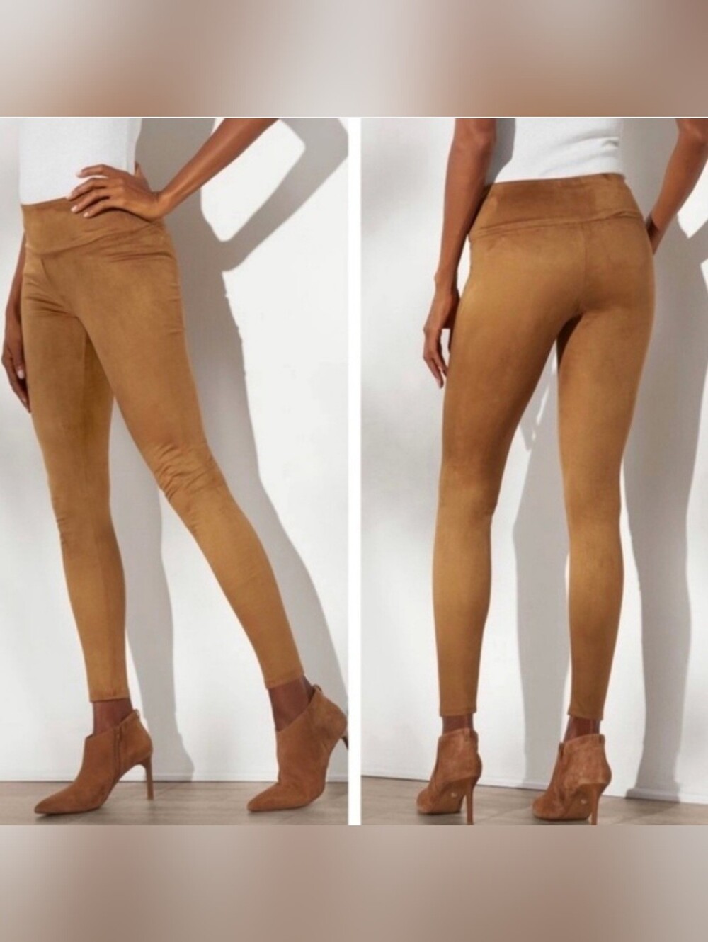 Soft Surroundings Faux Suede Leggings Pants Pull On High-Rise Ankle Brown SMALL